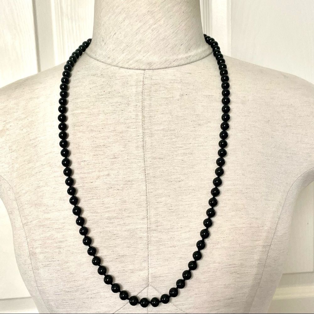 Monet vintage long black beaded necklace